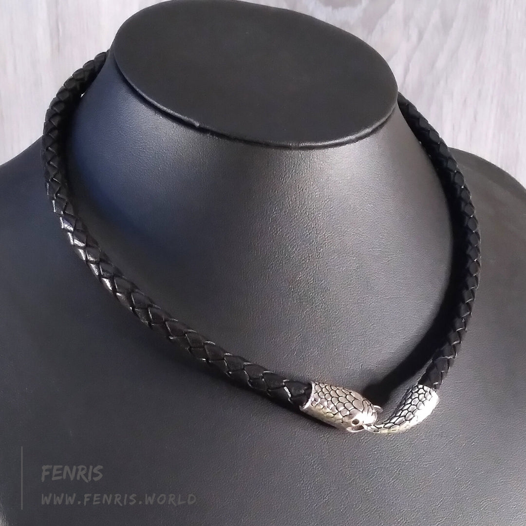 Men Choker Necklace Leather, Leather Necklace Silver