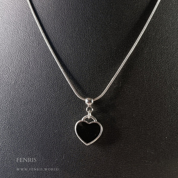 Black heart silver choker necklace