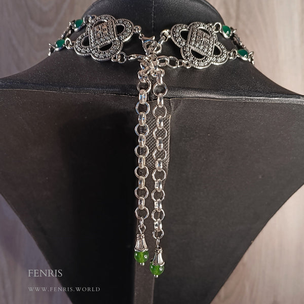 art deco choker collar necklace silver green